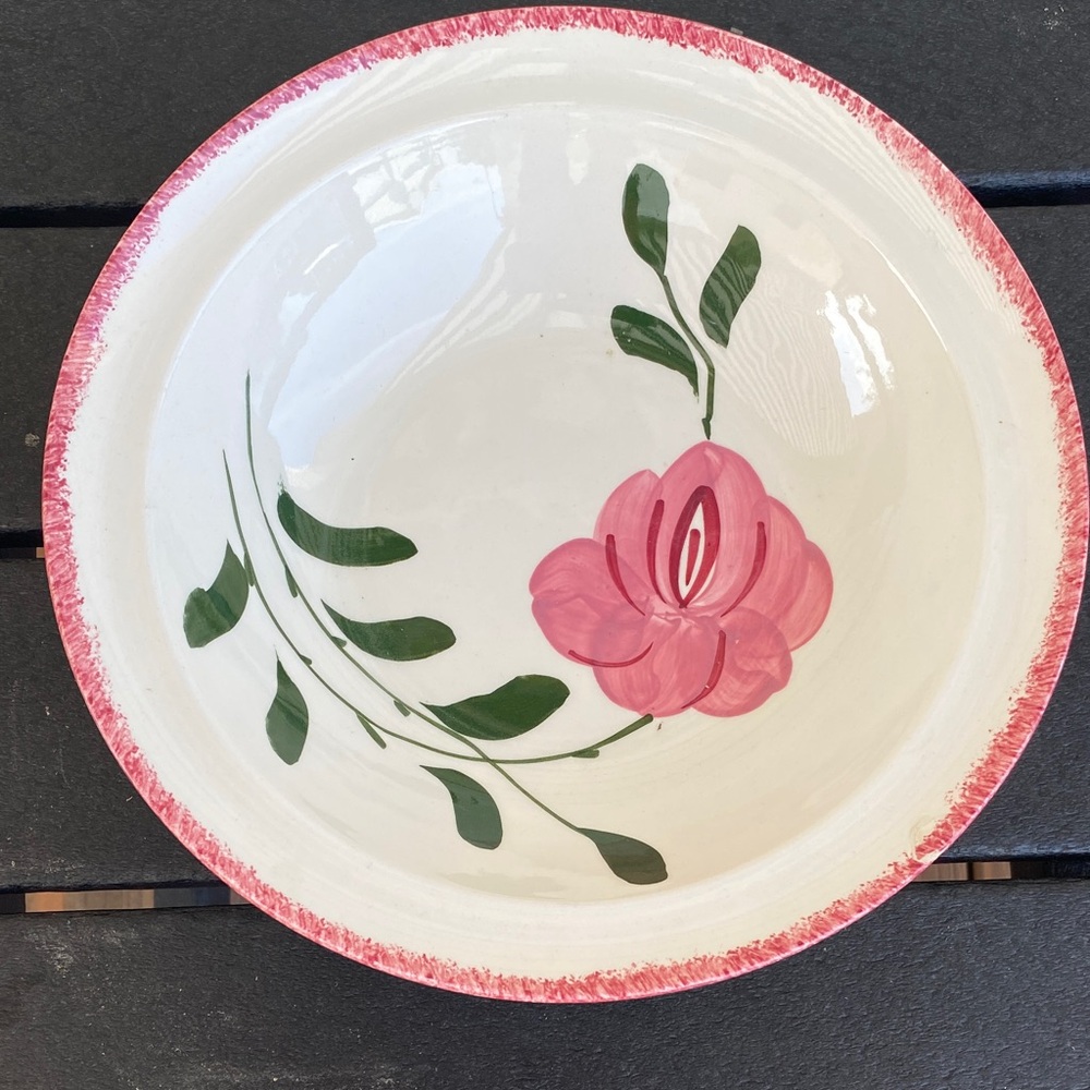 Floral Pink and Green Ceramic Bowl
